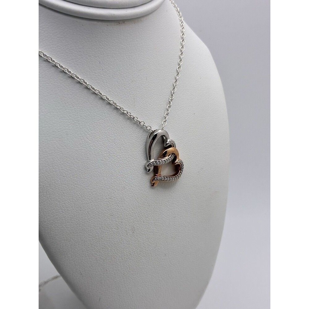 ODI Two Hearts Silver Rose Gold Pendant Necklace Signed 925 On 25” Chain